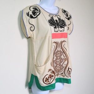 Anthropologie Isato Peasant Blouse with folk art embroidery